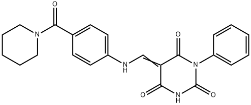 1-phenyl-5-{[4-(1-piperidinylcarbonyl)anilino]methylene}-2,4,6(1H,3H,5H)-pyrimidinetrione 结构式