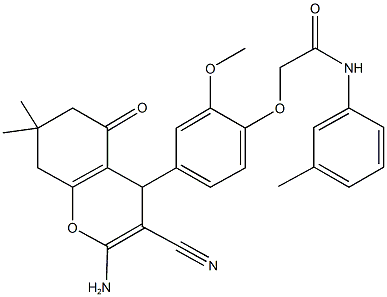 2-[4-(2-amino-3-cyano-7,7-dimethyl-5-oxo-5,6,7,8-tetrahydro-4H-chromen-4-yl)-2-methoxyphenoxy]-N-(3-methylphenyl)acetamide 结构式