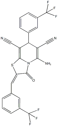 5-amino-3-oxo-2-[3-(trifluoromethyl)benzylidene]-7-[3-(trifluoromethyl)phenyl]-2,3-dihydro-7H-[1,3]thiazolo[3,2-a]pyridine-6,8-dicarbonitrile 结构式