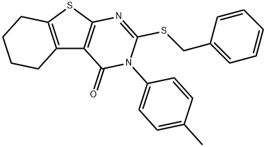 2-(benzylsulfanyl)-3-(4-methylphenyl)-5,6,7,8-tetrahydro[1]benzothieno[2,3-d]pyrimidin-4(3H)-one 结构式