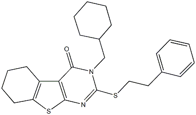 3-(cyclohexylmethyl)-2-[(2-phenylethyl)sulfanyl]-5,6,7,8-tetrahydro[1]benzothieno[2,3-d]pyrimidin-4(3H)-one 结构式