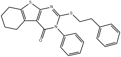 3-phenyl-2-[(2-phenylethyl)sulfanyl]-5,6,7,8-tetrahydro[1]benzothieno[2,3-d]pyrimidin-4(3H)-one 结构式