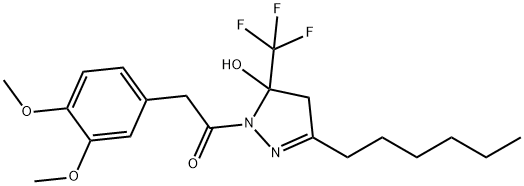 1-[(3,4-dimethoxyphenyl)acetyl]-3-hexyl-5-(trifluoromethyl)-4,5-dihydro-1H-pyrazol-5-ol 结构式