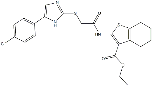 ethyl 2-[({[5-(4-chlorophenyl)-1H-imidazol-2-yl]sulfanyl}acetyl)amino]-4,5,6,7-tetrahydro-1-benzothiophene-3-carboxylate 结构式