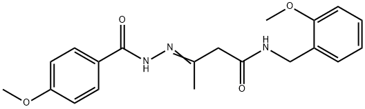 3-[(4-methoxybenzoyl)hydrazono]-N-(2-methoxybenzyl)butanamide 结构式