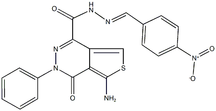 5-amino-N'-{4-nitrobenzylidene}-4-oxo-3-phenyl-3,4-dihydrothieno[3,4-d]pyridazine-1-carbohydrazide 结构式