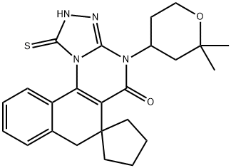 4-(2,2-dimethyltetrahydro-2H-pyran-4-yl)-1-sulfanyl-6,7-dihydrospiro(benzo[h][1,2,4]triazolo[4,3-a]quinazoline-6,1'-cyclopentane)-5(4H)-one 结构式