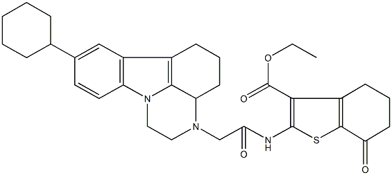 ethyl 2-{[(8-cyclohexyl-1,2,3a,4,5,6-hexahydro-3H-pyrazino[3,2,1-jk]carbazol-3-yl)acetyl]amino}-7-oxo-4,5,6,7-tetrahydro-1-benzothiophene-3-carboxylate 结构式