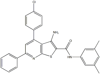 3-amino-4-(4-chlorophenyl)-N-(3,5-dimethylphenyl)-6-phenylthieno[2,3-b]pyridine-2-carboxamide 结构式