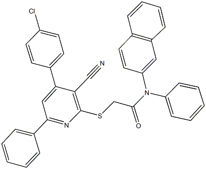 2-{[4-(4-chlorophenyl)-3-cyano-6-phenyl-2-pyridinyl]sulfanyl}-N-(2-naphthyl)-N-phenylacetamide 结构式