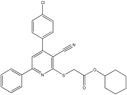 cyclohexyl {[4-(4-chlorophenyl)-3-cyano-6-phenyl-2-pyridinyl]sulfanyl}acetate 结构式