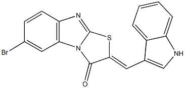 6-bromo-2-(1H-indol-3-ylmethylene)[1,3]thiazolo[3,2-a]benzimidazol-3(2H)-one 结构式