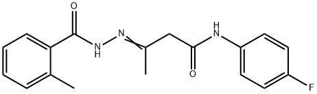 N-(4-fluorophenyl)-3-[(2-methylbenzoyl)hydrazono]butanamide 结构式