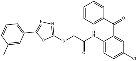 N-(2-benzoyl-4-chlorophenyl)-2-{[5-(3-methylphenyl)-1,3,4-oxadiazol-2-yl]sulfanyl}acetamide 结构式