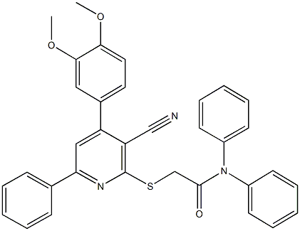 2-{[3-cyano-4-(3,4-dimethoxyphenyl)-6-phenyl-2-pyridinyl]sulfanyl}-N,N-diphenylacetamide 结构式