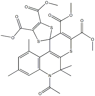 tetramethyl 6'-acetyl-5',5',8',10'-tetramethyl-5',6'-dihydrospiro[1,3-dithiole-2,1'-(1'H)-thiopyrano[2,3-c]quinoline]-2',3',4,5-tetracarboxylate 结构式