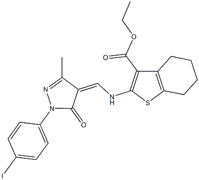 ethyl 2-({[1-(4-iodophenyl)-3-methyl-5-oxo-1,5-dihydro-4H-pyrazol-4-ylidene]methyl}amino)-4,5,6,7-tetrahydro-1-benzothiophene-3-carboxylate 结构式