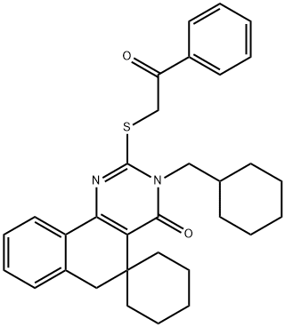 3-(cyclohexylmethyl)-2-[(2-oxo-2-phenylethyl)sulfanyl]-5,6-dihydrospiro(benzo[h]quinazoline-5,1'-cyclohexane)-4(3H)-one 结构式