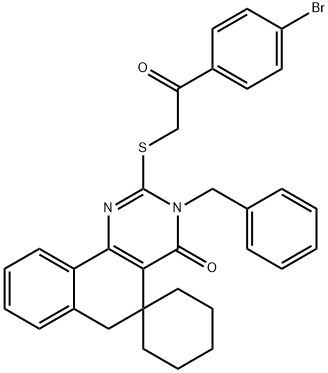 3-benzyl-2-{[2-(4-bromophenyl)-2-oxoethyl]sulfanyl}-5,6-dihydrospiro(benzo[h]quinazoline-5,1'-cyclohexane)-4(3H)-one 结构式