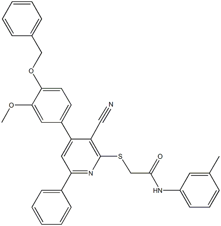 2-({4-[4-(benzyloxy)-3-methoxyphenyl]-3-cyano-6-phenyl-2-pyridinyl}sulfanyl)-N-(3-methylphenyl)acetamide 结构式