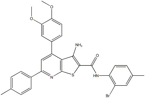 3-amino-N-(2-bromo-4-methylphenyl)-4-(3,4-dimethoxyphenyl)-6-(4-methylphenyl)thieno[2,3-b]pyridine-2-carboxamide 结构式