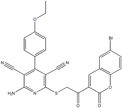 2-amino-6-{[2-(6-bromo-2-oxo-2H-chromen-3-yl)-2-oxoethyl]sulfanyl}-4-(4-ethoxyphenyl)-3,5-pyridinedicarbonitrile 结构式