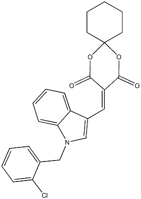 3-({1-[(2-chlorophenyl)methyl]-1H-indol-3-yl}methylidene)-1,5-dioxaspiro[5.5]undecane-2,4-dione 结构式