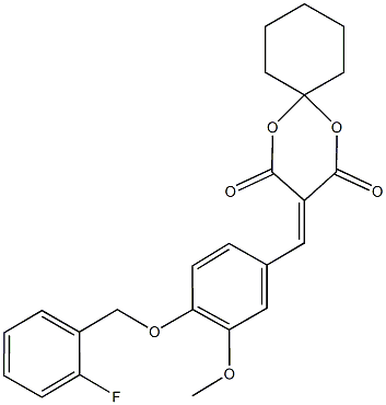 3-{[4-{[(2-fluorophenyl)methyl]oxy}-3-(methyloxy)phenyl]methylidene}-1,5-dioxaspiro[5.5]undecane-2,4-dione 结构式