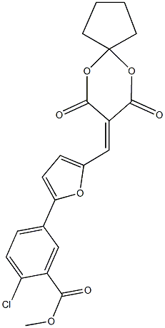 methyl 2-chloro-5-{5-[(7,9-dioxo-6,10-dioxaspiro[4.5]dec-8-ylidene)methyl]furan-2-yl}benzoate 结构式