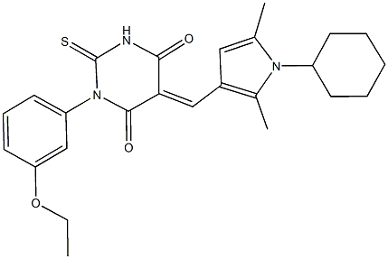 5-[(1-cyclohexyl-2,5-dimethyl-1H-pyrrol-3-yl)methylene]-1-(3-ethoxyphenyl)-2-thioxodihydro-4,6(1H,5H)-pyrimidinedione 结构式