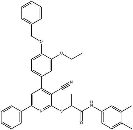 2-({4-[4-(benzyloxy)-3-ethoxyphenyl]-3-cyano-6-phenyl-2-pyridinyl}sulfanyl)-N-(3,4-dimethylphenyl)propanamide 结构式