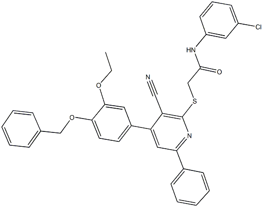 2-({4-[4-(benzyloxy)-3-ethoxyphenyl]-3-cyano-6-phenyl-2-pyridinyl}sulfanyl)-N-(3-chlorophenyl)acetamide 结构式