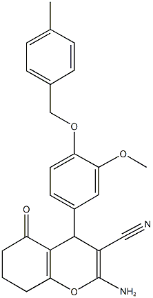 2-amino-4-{3-methoxy-4-[(4-methylbenzyl)oxy]phenyl}-5-oxo-5,6,7,8-tetrahydro-4H-chromene-3-carbonitrile 结构式