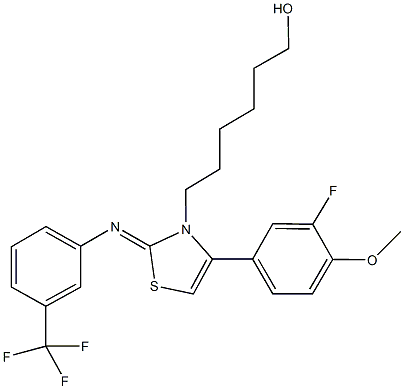 6-(4-(3-fluoro-4-methoxyphenyl)-2-{[3-(trifluoromethyl)phenyl]imino}-1,3-thiazol-3(2H)-yl)-1-hexanol 结构式