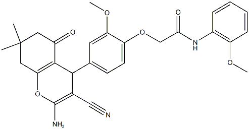 2-[4-(2-amino-3-cyano-7,7-dimethyl-5-oxo-5,6,7,8-tetrahydro-4H-chromen-4-yl)-2-methoxyphenoxy]-N-(2-methoxyphenyl)acetamide 结构式