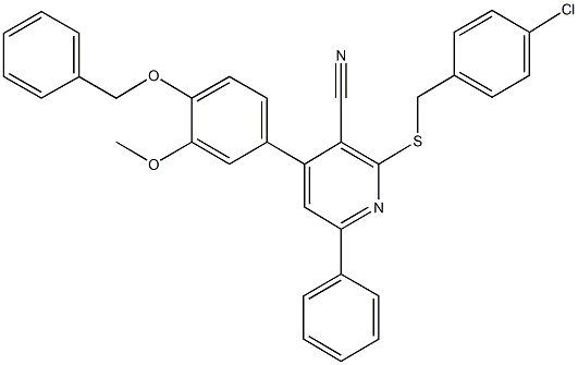 4-[4-(benzyloxy)-3-methoxyphenyl]-2-[(4-chlorobenzyl)sulfanyl]-6-phenylnicotinonitrile 结构式