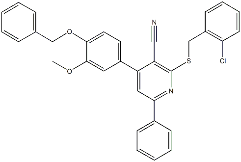 4-[4-(benzyloxy)-3-methoxyphenyl]-2-[(2-chlorobenzyl)sulfanyl]-6-phenylnicotinonitrile 结构式