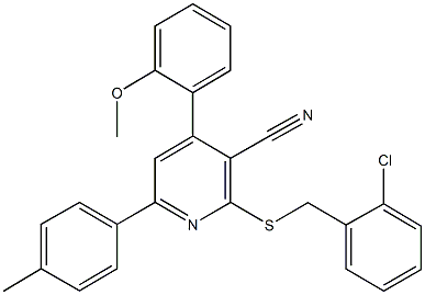 2-[(2-chlorobenzyl)sulfanyl]-4-(2-methoxyphenyl)-6-(4-methylphenyl)nicotinonitrile 结构式
