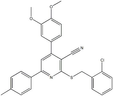 2-[(2-chlorobenzyl)sulfanyl]-4-(3,4-dimethoxyphenyl)-6-(4-methylphenyl)nicotinonitrile 结构式