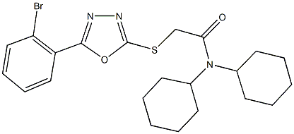 2-{[5-(2-bromophenyl)-1,3,4-oxadiazol-2-yl]sulfanyl}-N,N-dicyclohexylacetamide 结构式