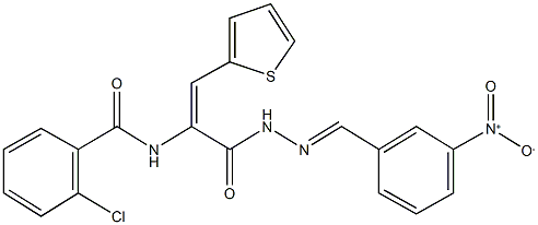 2-chloro-N-[1-[(2-{3-nitrobenzylidene}hydrazino)carbonyl]-2-(2-thienyl)vinyl]benzamide 结构式
