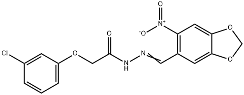 2-(3-chlorophenoxy)-N'-({6-nitro-1,3-benzodioxol-5-yl}methylene)acetohydrazide 结构式