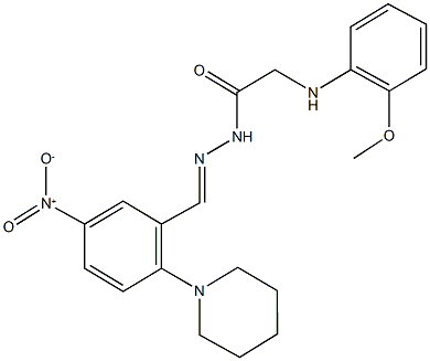 N'-[5-nitro-2-(1-piperidinyl)benzylidene]-2-(2-methoxyanilino)acetohydrazide 结构式
