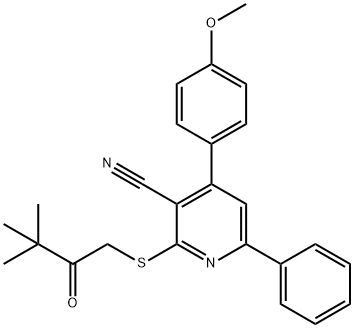 2-[(3,3-dimethyl-2-oxobutyl)sulfanyl]-4-(4-methoxyphenyl)-6-phenylnicotinonitrile 结构式