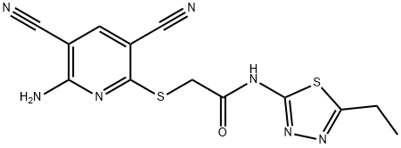 2-[(6-amino-3,5-dicyano-2-pyridinyl)sulfanyl]-N-(5-ethyl-1,3,4-thiadiazol-2-yl)acetamide 结构式