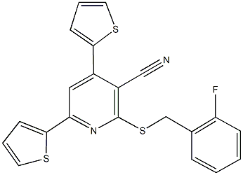 2-[(2-fluorobenzyl)sulfanyl]-4,6-dithien-2-ylnicotinonitrile 结构式