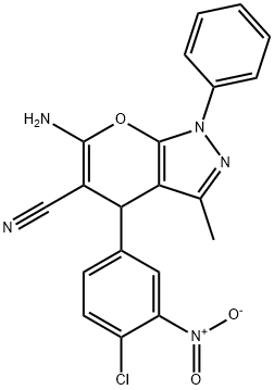 6-amino-4-{4-chloro-3-nitrophenyl}-3-methyl-1-phenyl-1,4-dihydropyrano[2,3-c]pyrazole-5-carbonitrile 结构式