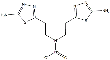 2-amino-5-(2-{1-[2-(5-amino-1,3,4-thiadiazol-2-yl)ethyl]-2-hydroxy-2-oxidohydrazino}ethyl)-1,3,4-thiadiazole 结构式