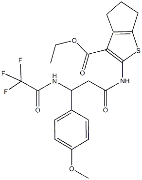 ethyl 2-({3-(4-methoxyphenyl)-3-[(trifluoroacetyl)amino]propanoyl}amino)-5,6-dihydro-4H-cyclopenta[b]thiophene-3-carboxylate 结构式