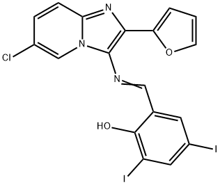 2-({[6-chloro-2-(2-furyl)imidazo[1,2-a]pyridin-3-yl]imino}methyl)-4,6-diiodophenol 结构式